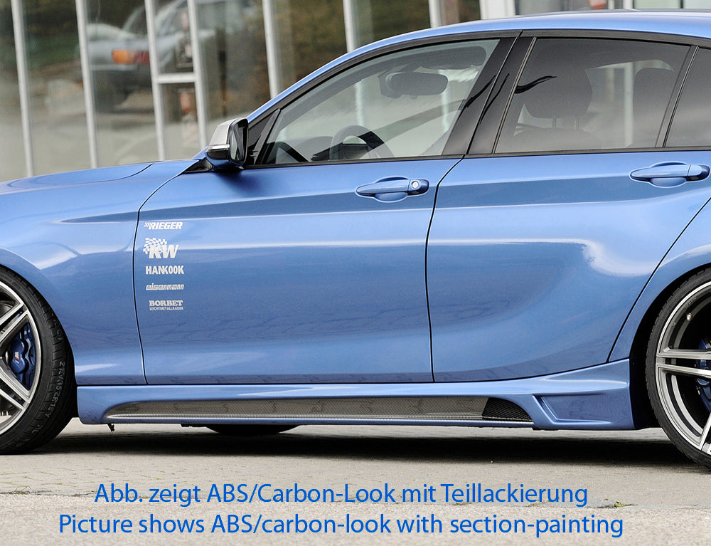 BMW 1er F20  (1K4) Rieger Seitenschweller    rechts, mit Schacht, mit Ausschnitt, ABS, Carbon-Look, 
inkl. Montagezubehör, Alugitter, Gutachten