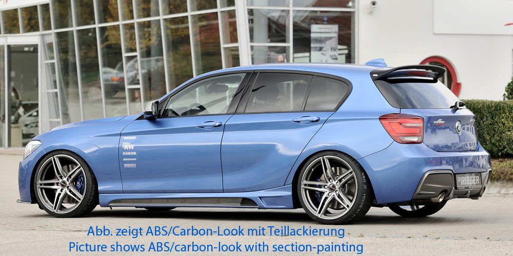 BMW 1er F20  (1K4) Rieger Seitenschweller    rechts, mit Schacht, mit Ausschnitt, ABS, Carbon-Look, 
inkl. Montagezubehör, Alugitter, Gutachten