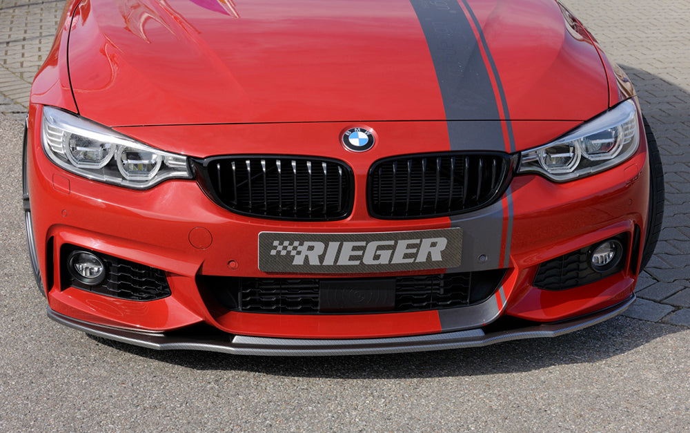 BMW 4er F32  (3C) Rieger Spoilerschwert für orig. M-Paket-Frontschürze gerade Version, für orig. Frontschürze, ABS, Carbon-Look, für Fzg. mit M-Technik, 
inkl. ABE, Montagezubehör