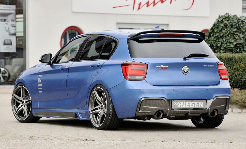 BMW 1er F20  (1K4) Rieger Heckeinsatz nur für M-Paket-Heckschürze, nur 135i für orig. Endrohr li. u. re., ABS, Carbon-Look, für Fzg. mit M-Technik, 
inkl. Montagezubehör, Gutachten
