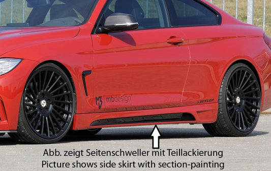 BMW 4er F32  (3C) Rieger Seitenschweller    links, mit Schacht, mit Ausschnitt, ABS, Carbon-Look, 
inkl. Montagezubehör, Alugitter, Gutachten