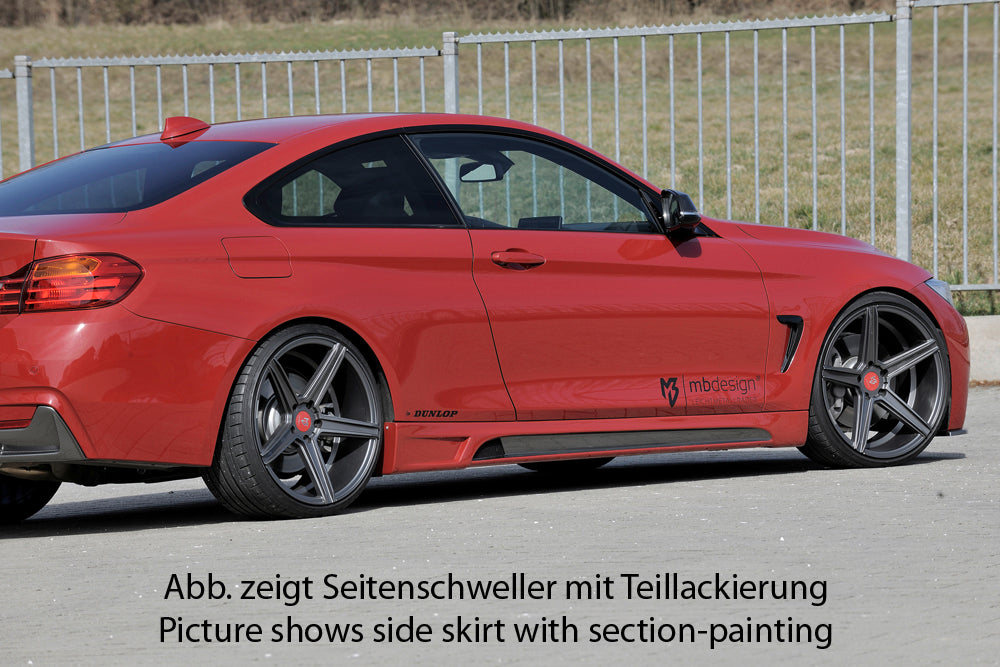 BMW 4er F32  (3C) Rieger Seitenschweller    links, mit Schacht, mit Ausschnitt, ABS, Carbon-Look, 
inkl. Montagezubehör, Alugitter, Gutachten