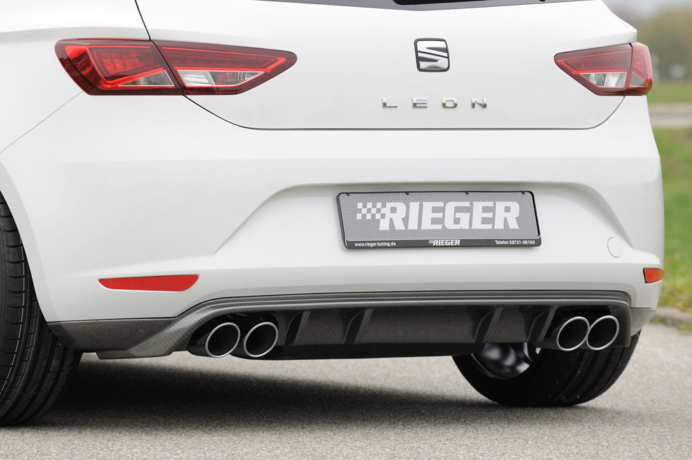 Seat Leon (5F) Rieger Heckschürzenansatz  für Doppelendrohr li. u. re., ABS, Carbon-Look, 
inkl. Montagezubehör, Gutachten