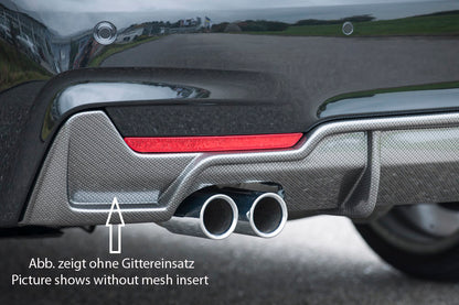 BMW 4er F32  (3C) Rieger Heckeinsatz nur für M-Paket-Heckschürze für orig. Endrohr li., ABS, Carbon-Look, für Fzg. mit M-Technik, 
inkl. Montagezubehör, Gutachten