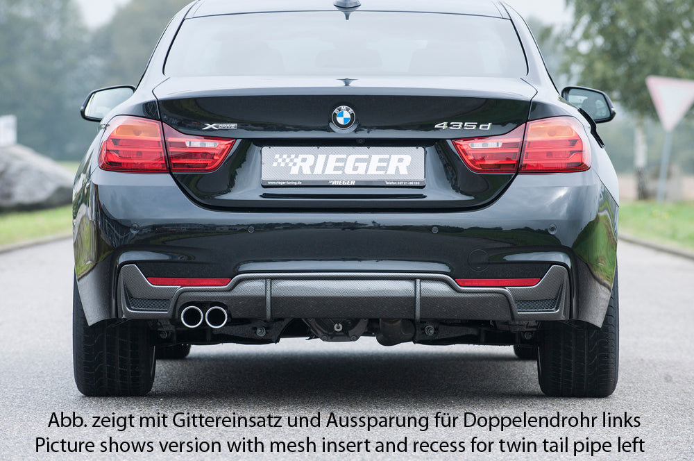 BMW 4er F32  (3C) Rieger Heckeinsatz nur für M-Paket-Heckschürze für orig. Endrohr li., ABS, Carbon-Look, für Fzg. mit M-Technik, 
inkl. Montagezubehör, Gutachten
