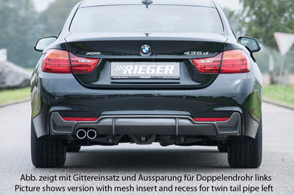 BMW 4er F32  (3C) Rieger Heckeinsatz nur für M-Paket-Heckschürze für orig. Endrohr li., ABS, Carbon-Look, für Fzg. mit M-Technik, 
inkl. Montagezubehör, Gutachten