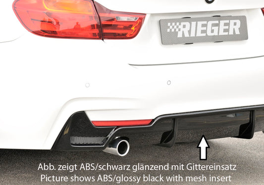 BMW 4er F32  (3C) Rieger Heckeinsatz nur für M-Paket-Heckschürze für orig. Endrohr li., ABS, Carbon-Look, für Fzg. mit M-Technik, 
inkl. Montagezubehör, Gutachten