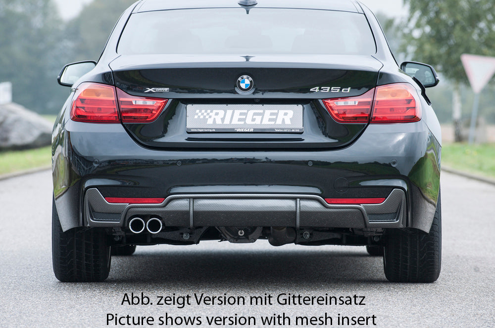 BMW 4er F32  (3C) Rieger Heckeinsatz nur für M-Paket-Heckschürze für orig. Doppelendrohr li, ABS, Carbon-Look, für Fzg. mit M-Technik, 
inkl. Montagezubehör, Gutachten