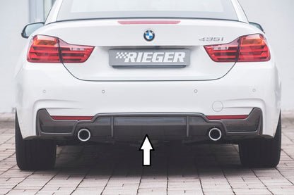 BMW 4er F32  (3C) Rieger Heckeinsatz (nur 435i) nur für M-Paket-Heckschürze für orig. Endrohr li. u. re. (435i-/440i-Look), ABS, Carbon-Look, für Fzg. mit M-Technik, 
inkl. Montagezubehör, Gutachten