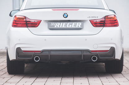 BMW 4er F32  (3C) Rieger Heckeinsatz (nur 435i) nur für M-Paket-Heckschürze für orig. Endrohr li. u. re. (435i-/440i-Look), ABS, Carbon-Look, für Fzg. mit M-Technik, 
inkl. Montagezubehör, Gutachten