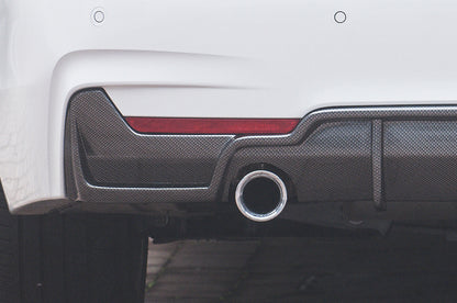 BMW 4er F32  (3C) Rieger Heckeinsatz (nur 435i) nur für M-Paket-Heckschürze für orig. Endrohr li. u. re. (435i-/440i-Look), ABS, Carbon-Look, für Fzg. mit M-Technik, 
inkl. Montagezubehör, Gutachten