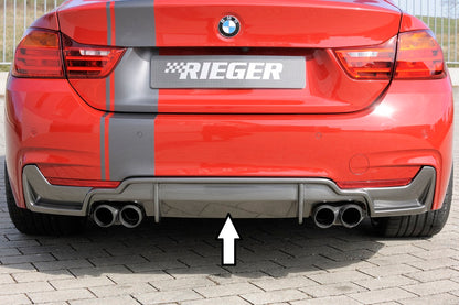 BMW 4er F32  (3C) Rieger Heckeinsatz nur für M-Paket-Heckschürze für Doppelendrohr li. u. re. (435i-/440i-Look), (4x80mm ø), ABS, Carbon-Look, für Fzg. mit M-Technik, 
inkl. Montagezubehör, Gutachten