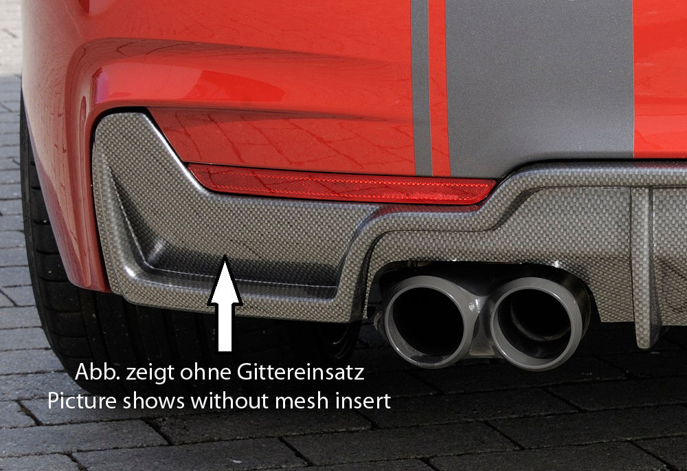 BMW 4er F32  (3C) Rieger Heckeinsatz nur für M-Paket-Heckschürze für Doppelendrohr li. u. re. (435i-/440i-Look), (4x80mm ø), ABS, Carbon-Look, für Fzg. mit M-Technik, 
inkl. Montagezubehör, Gutachten