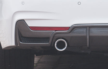 BMW 4er F32  (3C) Rieger Heckeinsatz (nur 435i) nur für M-Paket-Heckschürze mit Gittereinsatz li./re., für orig. Endrohr li. u. re. (435i-/440i-Look), ABS, Carbon-Look, für Fzg. mit M-Technik, 
inkl. Alugitter, Montagezubehör, Gutachten