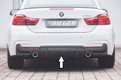 BMW 4er F32  (3C) Rieger Heckeinsatz (nur 435i) nur für M-Paket-Heckschürze mit Gittereinsatz li./re., für orig. Endrohr li. u. re. (435i-/440i-Look), ABS, Carbon-Look, für Fzg. mit M-Technik, 
inkl. Alugitter, Montagezubehör, Gutachten