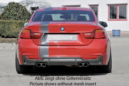 BMW 4er F32  (3C) Rieger Heckeinsatz nur für M-Paket-Heckschürze mit Gittereinsatz li./re., für Doppelendrohr li. u. re. (435i-/440i-Look), (4x80mm ø), ABS, Carbon-Look, für Fzg. mit M-Technik, 
inkl. Alugitter, Montagezubehör, Gutachten