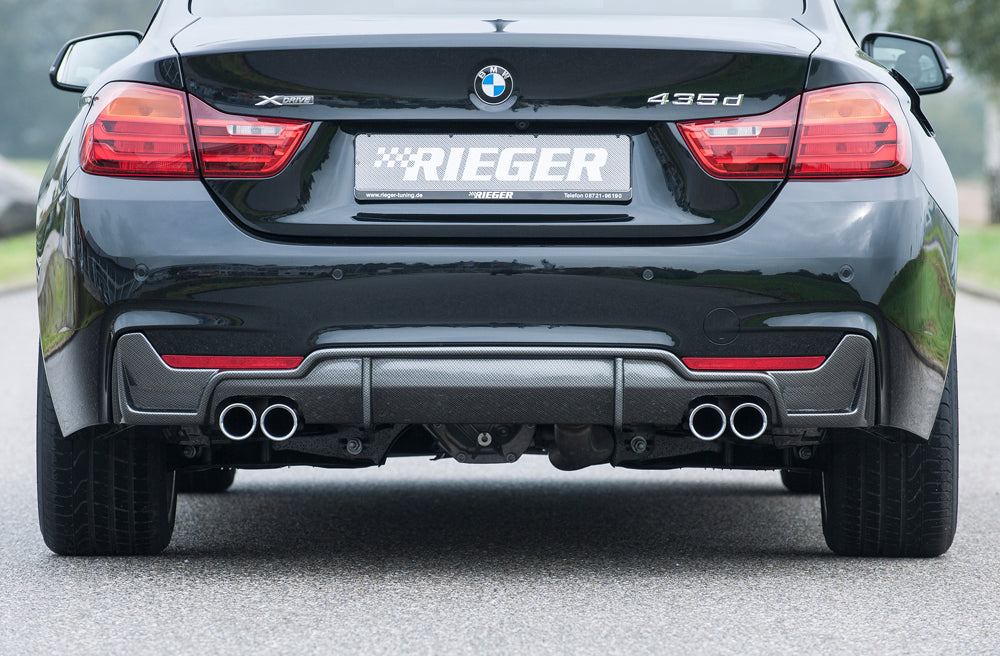 BMW 4er F32  (3C) Rieger Heckeinsatz nur für M-Paket-Heckschürze für Doppelendrohr li. u. re., (4x76mm ø), ABS, Carbon-Look, für Fzg. mit M-Technik, 
inkl. Montagezubehör, Gutachten