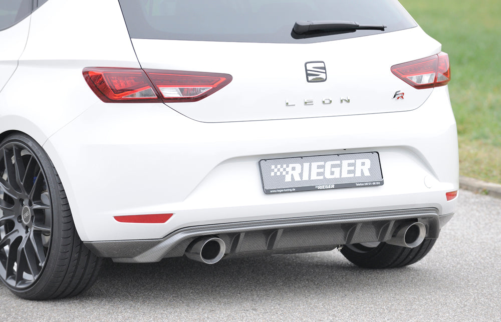 Seat Leon (5F) Rieger Heckschürzenansatz  für Sportendrohr li. u. re., (100mm ø), ABS, Carbon-Look, 
inkl. Montagezubehör, Gutachten