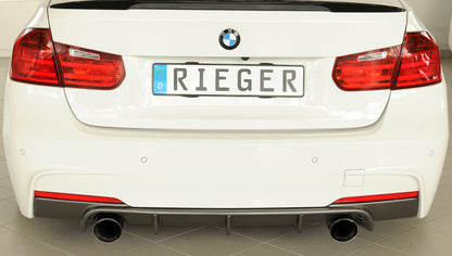 BMW 3er F30  (3L) Rieger Heckeinsatz nur für M-Paket-Heckschürze für orig. Endrohr li. u. re. (335i/340i Look), ABS, Carbon-Look, für Fzg. mit M-Technik, 
inkl. Montagezubehör, Gutachten