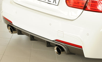 BMW 3er F30  (3L) Rieger Heckeinsatz nur für M-Paket-Heckschürze für orig. Endrohr li. u. re. (335i/340i Look), ABS, Carbon-Look, für Fzg. mit M-Technik, 
inkl. Montagezubehör, Gutachten