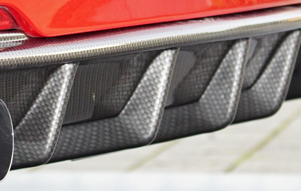 BMW 3er F30  (3L) Rieger Heckeinsatz nur für M-Paket-Heckschürze für Doppelendrohr li. u. re. (335i-/340i-Look), (4x90mm ø), ABS, Carbon-Look, für Fzg. mit M-Technik, 
inkl. Montagezubehör, Gutachten