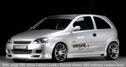 Opel Corsa C Rieger Seitenschweller nicht für 5-tür. links, mit Schacht, mit Ausschnitt, ABS, Carbon-Look, 
inkl. Alugitter, Gutachten, Montagezubehör