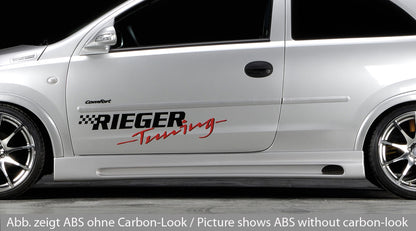 Opel Corsa C Rieger Seitenschweller nicht für 5-tür. links, mit Schacht, mit Ausschnitt, ABS, Carbon-Look, 
inkl. Alugitter, Gutachten, Montagezubehör
