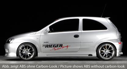 Opel Corsa C Rieger Seitenschweller nicht für 5-tür. rechts, mit Schacht, mit Ausschnitt, ABS, Carbon-Look, 
inkl. Alugitter, Gutachten, Montagezubehör