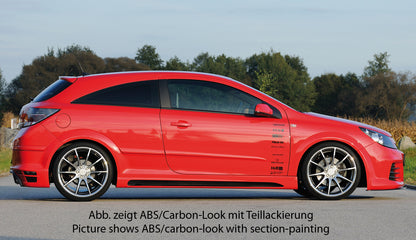 Opel Astra H GTC Rieger Seitenschweller  links, mit Schacht, mit Ausschnitt, ABS, Carbon-Look, 
inkl. Alugitter, Gutachten, Montagezubehör
