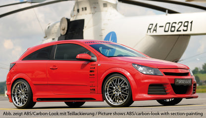 Opel Astra H GTC Rieger Seitenschweller  links, mit Schacht, mit Ausschnitt, ABS, Carbon-Look, 
inkl. Alugitter, Gutachten, Montagezubehör