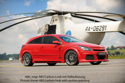 Opel Astra H GTC Rieger Seitenschweller  links, mit Schacht, mit Ausschnitt, ABS, Carbon-Look, 
inkl. Alugitter, Gutachten, Montagezubehör