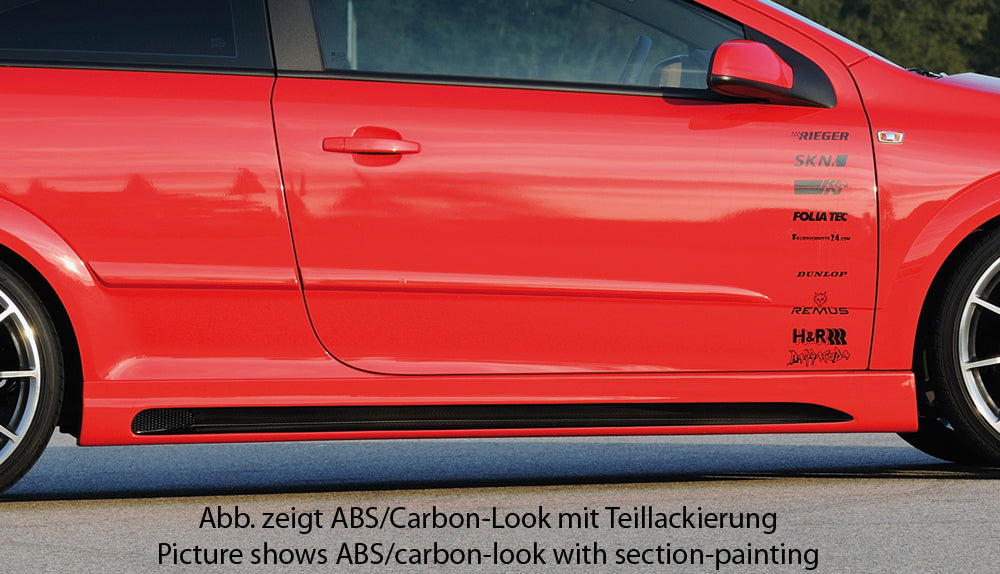 Opel Astra H GTC Rieger Seitenschweller  links, mit Schacht, mit Ausschnitt, ABS, Carbon-Look, 
inkl. Alugitter, Gutachten, Montagezubehör