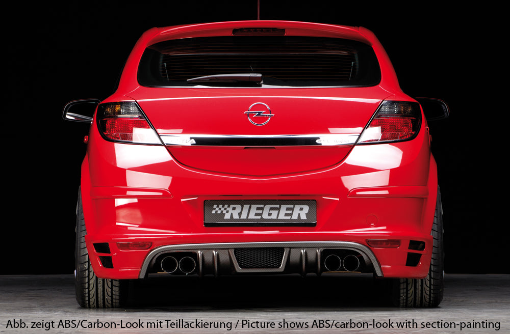 Opel Astra H GTC Rieger Heckschürzenansatz nicht für OPC für Doppelendrohr li. u. re., ABS, Carbon-Look, 
inkl. Alugitter, Montagezubehör