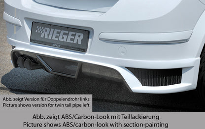 Opel Astra H Rieger Heckschürzenansatz  für Endrohr li., ABS, Carbon-Look, für Fzg. mit OPC und ohne OPC, 
inkl. Montagezubehör, Alugitter