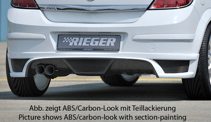 Opel Astra H Rieger Heckschürzenansatz  für Doppelendrohr li., ABS, Carbon-Look, für Fzg. mit OPC und ohne OPC, 
inkl. Montagezubehör, Alugitter