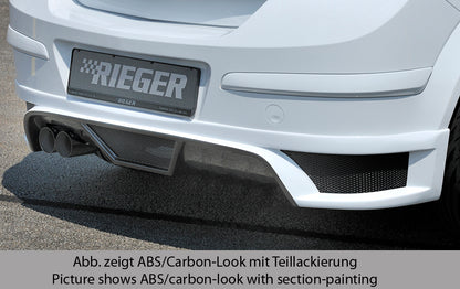 Opel Astra H Rieger Heckschürzenansatz  für Doppelendrohr li., ABS, Carbon-Look, für Fzg. mit OPC und ohne OPC, 
inkl. Montagezubehör, Alugitter