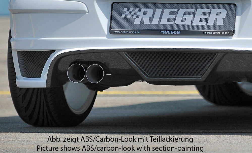 Opel Astra H Rieger Heckschürzenansatz  für Doppelendrohr li., ABS, Carbon-Look, für Fzg. mit OPC und ohne OPC, 
inkl. Montagezubehör, Alugitter