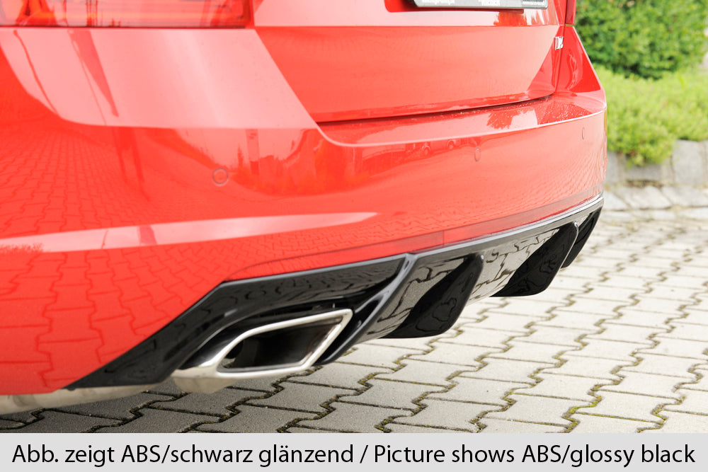Skoda Octavia RS (5E) Rieger Heckeinsatz bei Bestellung bitte genaue Motorisierung angeben! für orig. Endrohrblende li. u. re., ABS, Carbon-Look, für Fzg. mit Anhängekupplung, 
inkl. Montagezubehör, Gutachten