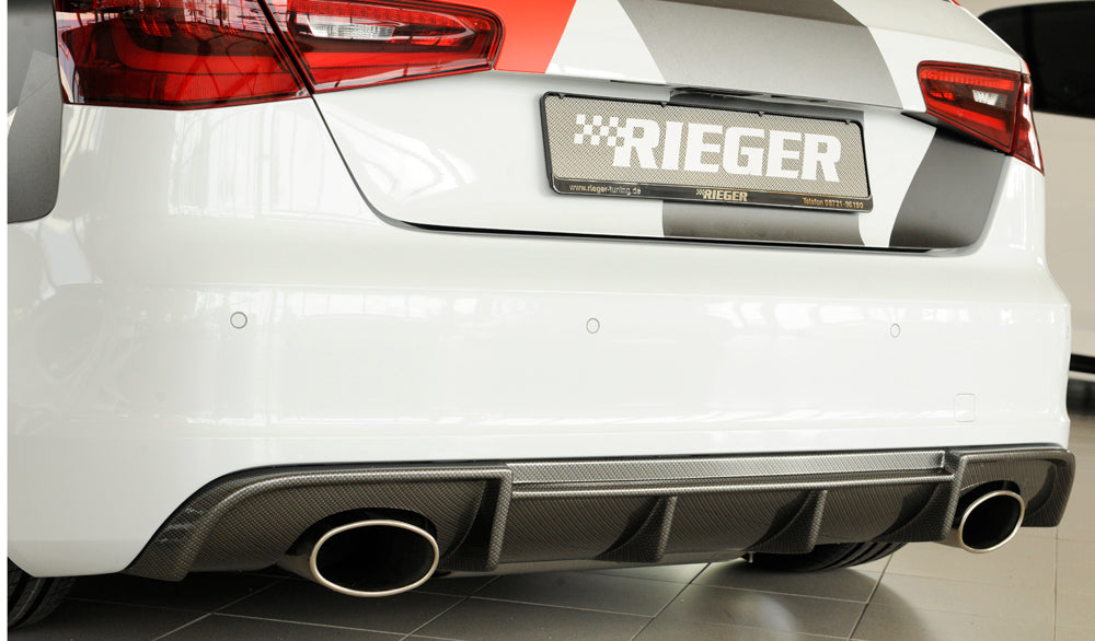 Audi A3 (8V) Rieger Heckeinsatz  für Sportendrohr li. u. re., (152x95mm oval), ABS, Carbon-Look, für Fzg. mit S-Line Exterieur, 
inkl. Montagezubehör, Gutachten