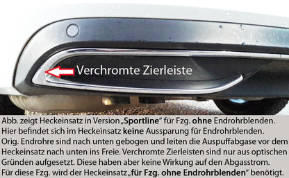 Skoda Superb III (3T/3V) Rieger Heckeinsatz nur 2.0 TSI (200/206kW) für orig. Endrohrblende li. u. re., ABS, Carbon-Look, für Fzg. mit Anhängekupplung, Einparkhilfe (PDC), 
inkl. Montagezubehör, Gutachten