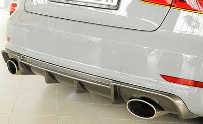 Audi A3 (8V) Rieger Heckeinsatz  für Sportendrohr li. u. re., (152x95mm oval), ABS, Carbon-Look, für Fzg. mit S-Line Exterieur, 
inkl. Montagezubehör, Gutachten