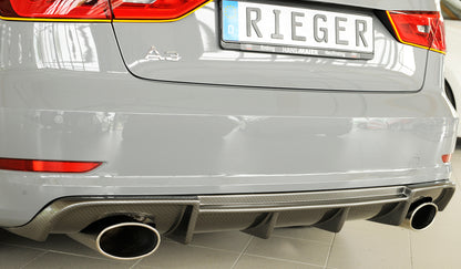 Audi A3 (8V) Rieger Heckeinsatz  für Sportendrohr li. u. re., (152x95mm oval), ABS, Carbon-Look, für Fzg. mit S-Line Exterieur, 
inkl. Montagezubehör, Gutachten