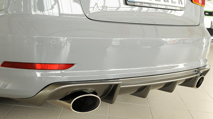 Audi A3 (8V) Rieger Heckeinsatz  für Sportendrohr li. u. re., (152x95mm oval), ABS, Carbon-Look, für Fzg. mit S-Line Exterieur, 
inkl. Montagezubehör, Gutachten