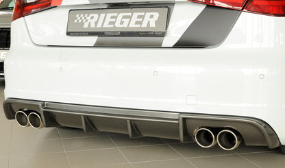 Audi A3 S3 (8V) Rieger Heckeinsatz (Typ: 99356)  für orig. Doppelendrohr li u. re, ABS, Carbon-Look, für Fzg. mit S-Line Exterieur, 
inkl. Montagezubehör, Gutachten