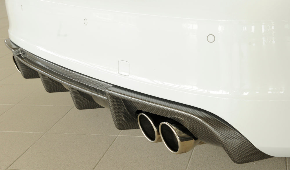 Audi A3 S3 (8V) Rieger Heckeinsatz (Typ: 99356)  für orig. Doppelendrohr li u. re, ABS, Carbon-Look, für Fzg. mit S-Line Exterieur, 
inkl. Montagezubehör, Gutachten