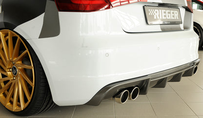 Audi A3 S3 (8V) Rieger Heckeinsatz (Typ: 99356)  für orig. Doppelendrohr li u. re, ABS, Carbon-Look, für Fzg. mit S-Line Exterieur, 
inkl. Montagezubehör, Gutachten