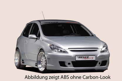 Peugeot 307 Rieger Seitenschweller -> 3-und 5-türer passend links, mit Schacht und 2 Ausschnitten, ABS, Carbon-Look, 
inkl. Alugitter, Gutachten, Montagezubehör