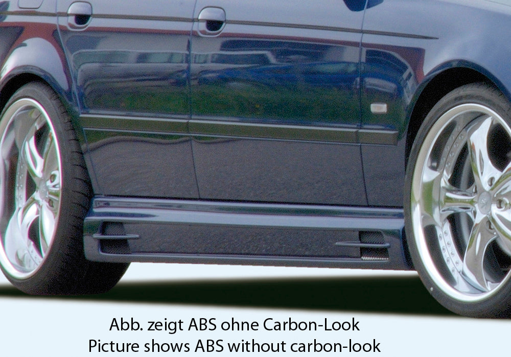 BMW 5er E39 Rieger Seitenschweller   mit 2 Ausschnitten rechts, mit Schacht, ABS, Carbon-Look, 
inkl. Alugitter, Gutachten, Montagezubehör