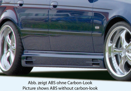 BMW 5er E39 Rieger Seitenschweller   mit 2 Ausschnitten rechts, mit Schacht, ABS, Carbon-Look, 
inkl. Alugitter, Gutachten, Montagezubehör
