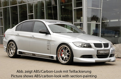 BMW 3er E90 Rieger Seitenschweller  links, mit Schacht und 2 Ausschnitten, ABS, Carbon-Look, 
inkl. Alugitter, Gutachten, Montagezubehör